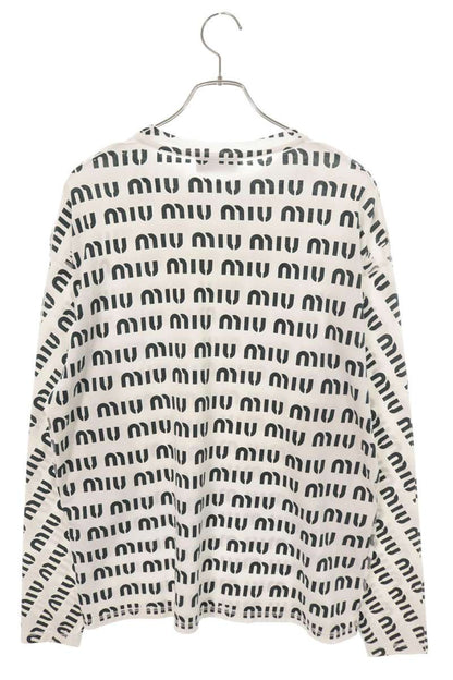 Miu Miu All-Over Logo Long Sleeve Top White Black Size XS