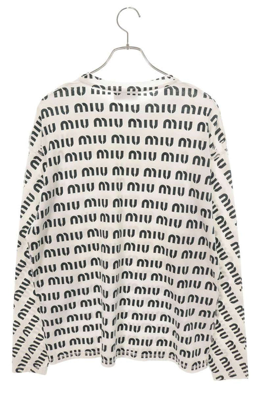 Miu Miu All-Over Logo Long Sleeve Top White Black Size XS