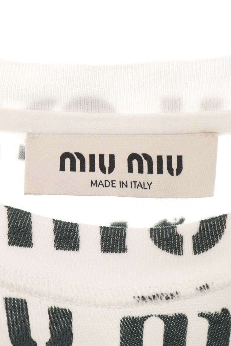 Miu Miu All-Over Logo Long Sleeve Top White Black Size XS