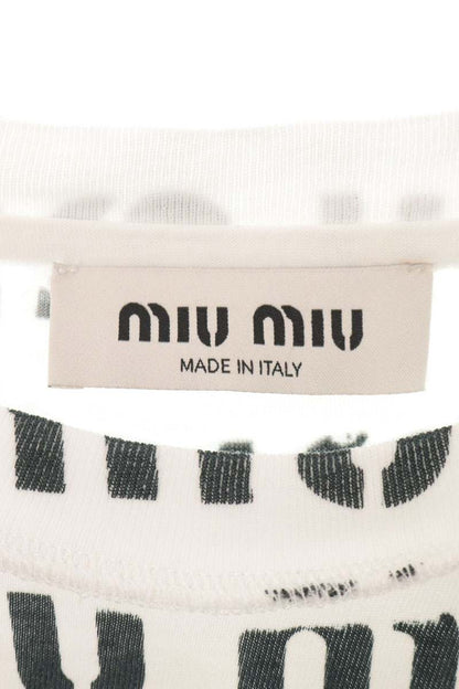 Miu Miu All-Over Logo Long Sleeve Top White Black Size XS
