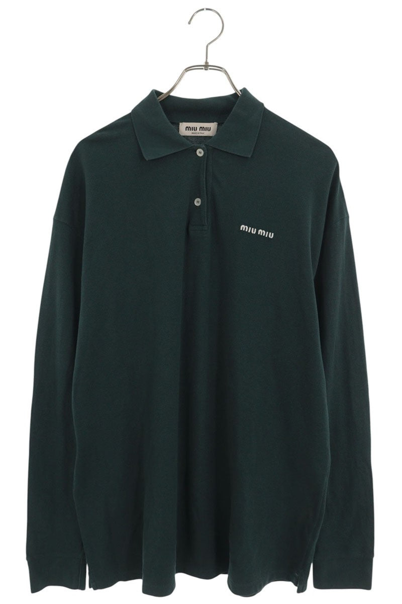 Miu Miu Green Logo Embroidered Cotton Sleeve Polo Size XS