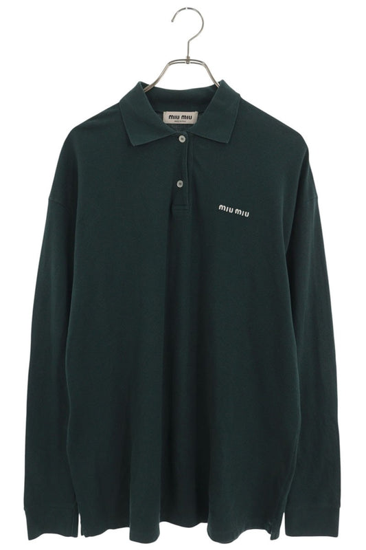 Miu Miu Green Logo Embroidered Cotton Sleeve Polo Size XS