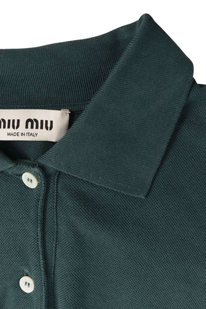 Miu Miu Green Logo Embroidered Cotton Sleeve Polo Size XS