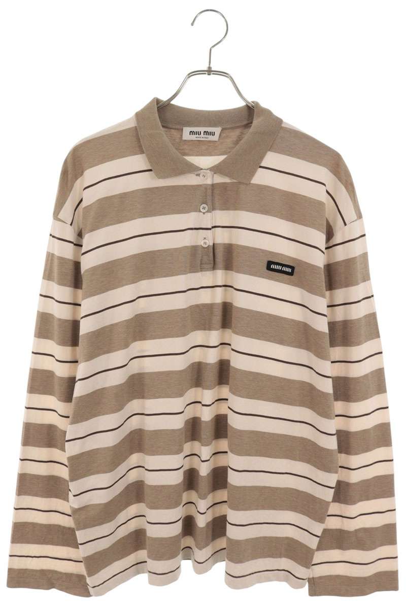 miumiu Oversized Striped Logo Patch Long Sleeve Polo Size XL