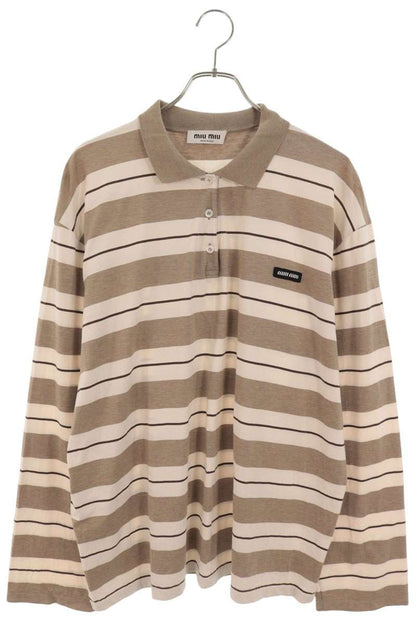 miumiu Oversized Striped Logo Patch Long Sleeve Polo Size XL