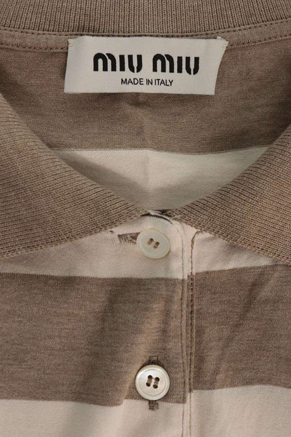 miumiu Oversized Striped Logo Patch Long Sleeve Polo Size XL