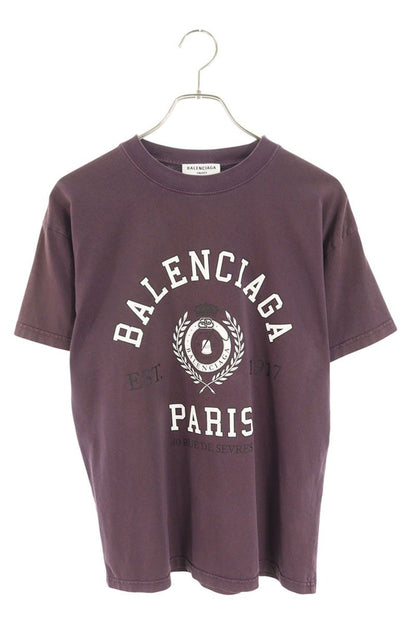 BALENCIAGA College Logo Medium Fit Dark Purple T-Shirt Size XXS