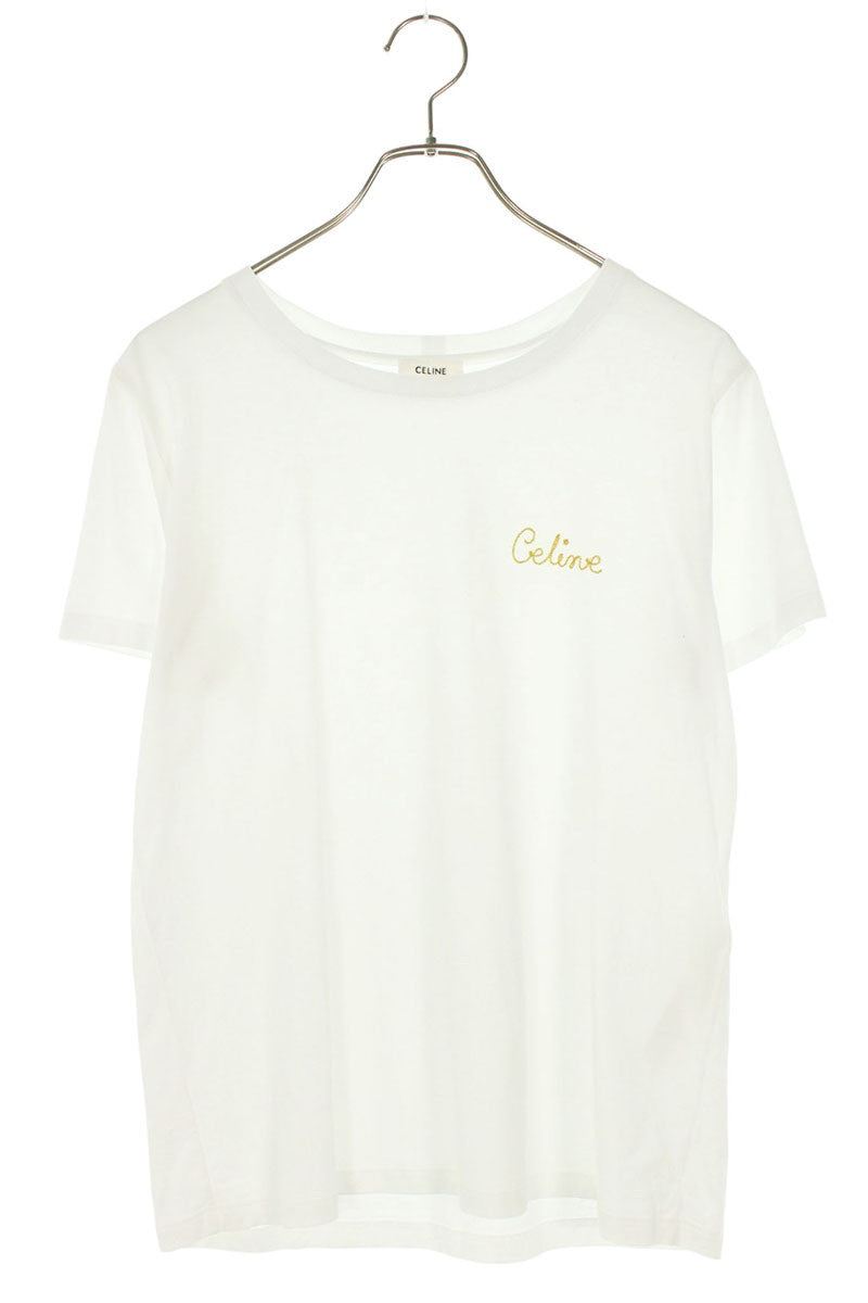 Celine White Embroidered Logo Cotton T-Shirt Size L