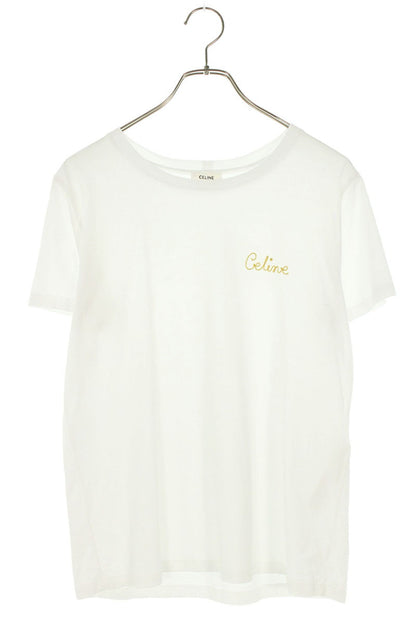 Celine White Embroidered Logo Cotton T-Shirt Size L