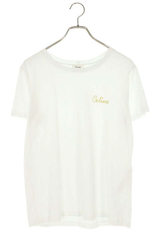 Celine White Embroidered Logo Cotton T-Shirt Size L