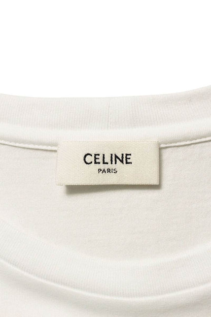 Celine White Embroidered Logo Cotton T-Shirt Size L