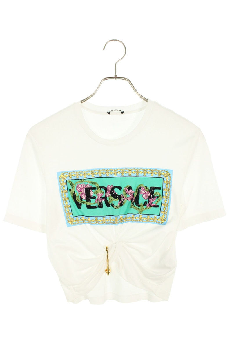 Versace Safety Pin Logo Print T-Shirt White Green Size 36