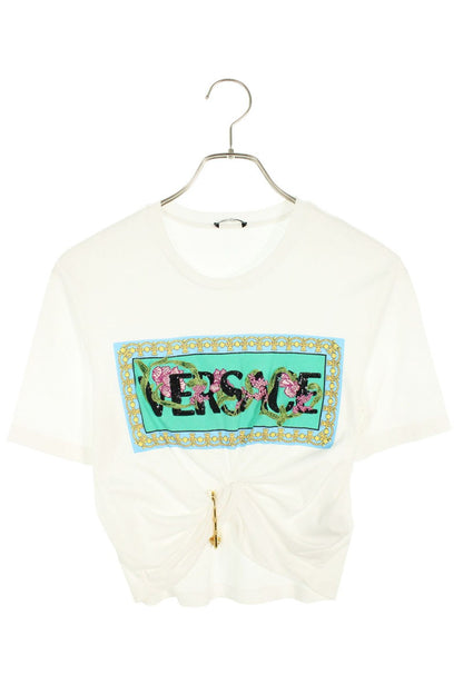 Versace Safety Pin Logo Print T-Shirt White Green Size 36