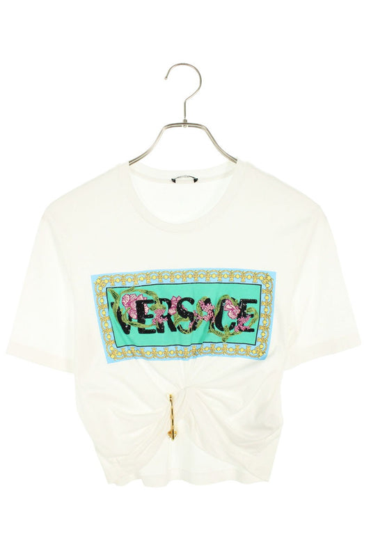 Versace Safety Pin Logo Print T-Shirt White Green Size 36