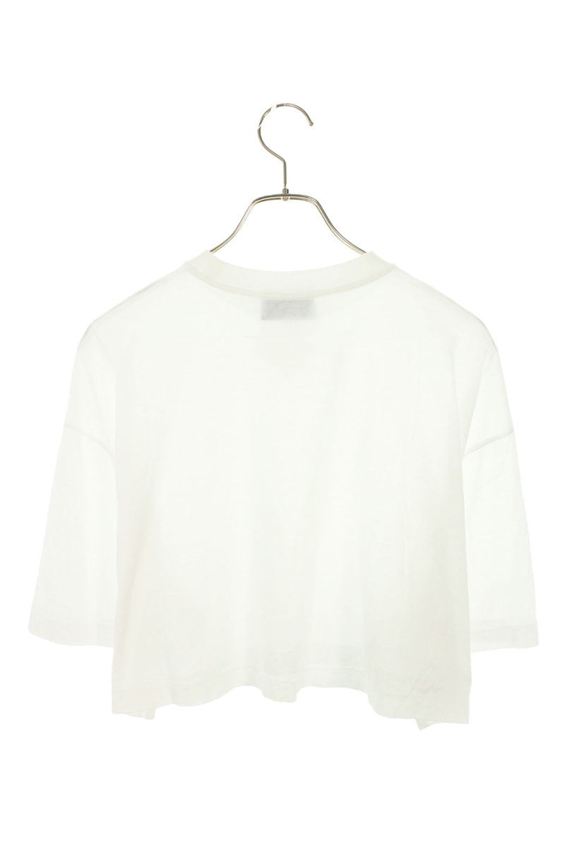 Prada White Cotton Cropped Logo Plate T-Shirt Size XS