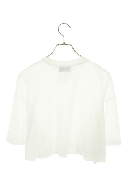 Prada White Cotton Cropped Logo Plate T-Shirt Size XS