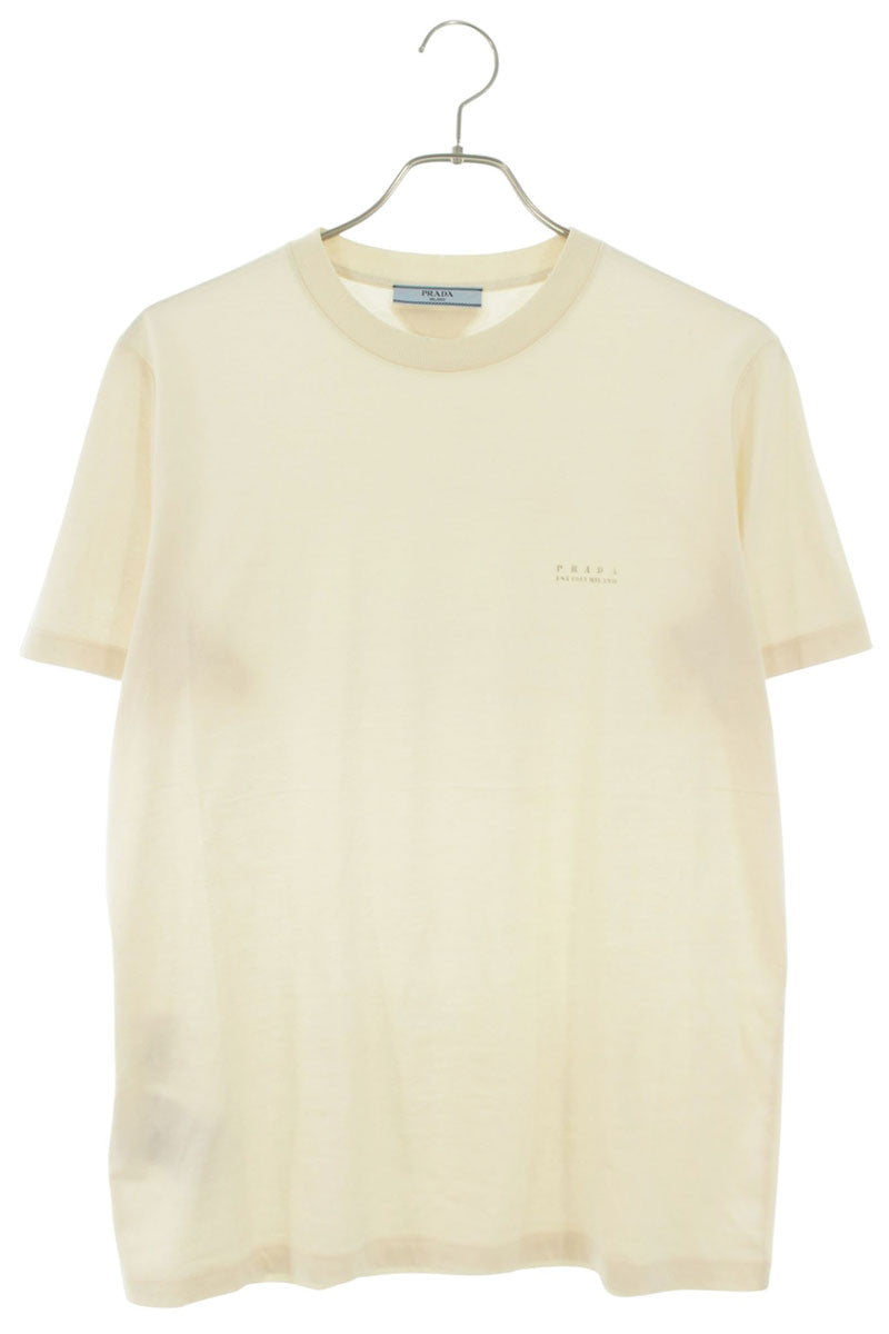 Prada Beige Triangle Logo Patch & Print T-Shirt Size M
