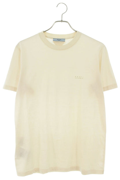 Prada Beige Triangle Logo Patch & Print T-Shirt Size M