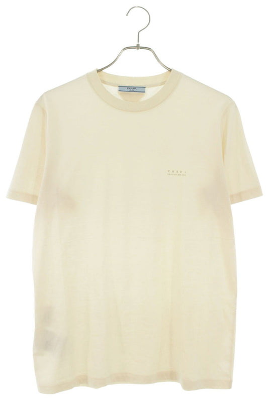 Prada Beige Triangle Logo Patch & Print T-Shirt Size M