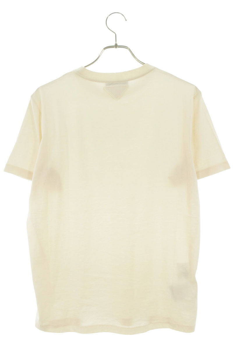 Prada Beige Triangle Logo Patch & Print T-Shirt Size M