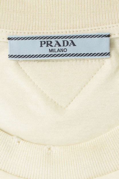 Prada Beige Triangle Logo Patch & Print T-Shirt Size M