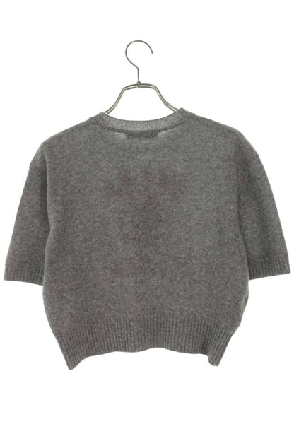 Prada Gray Wool Cashmere Intarsia Logo Knit T-Shirt Size 36