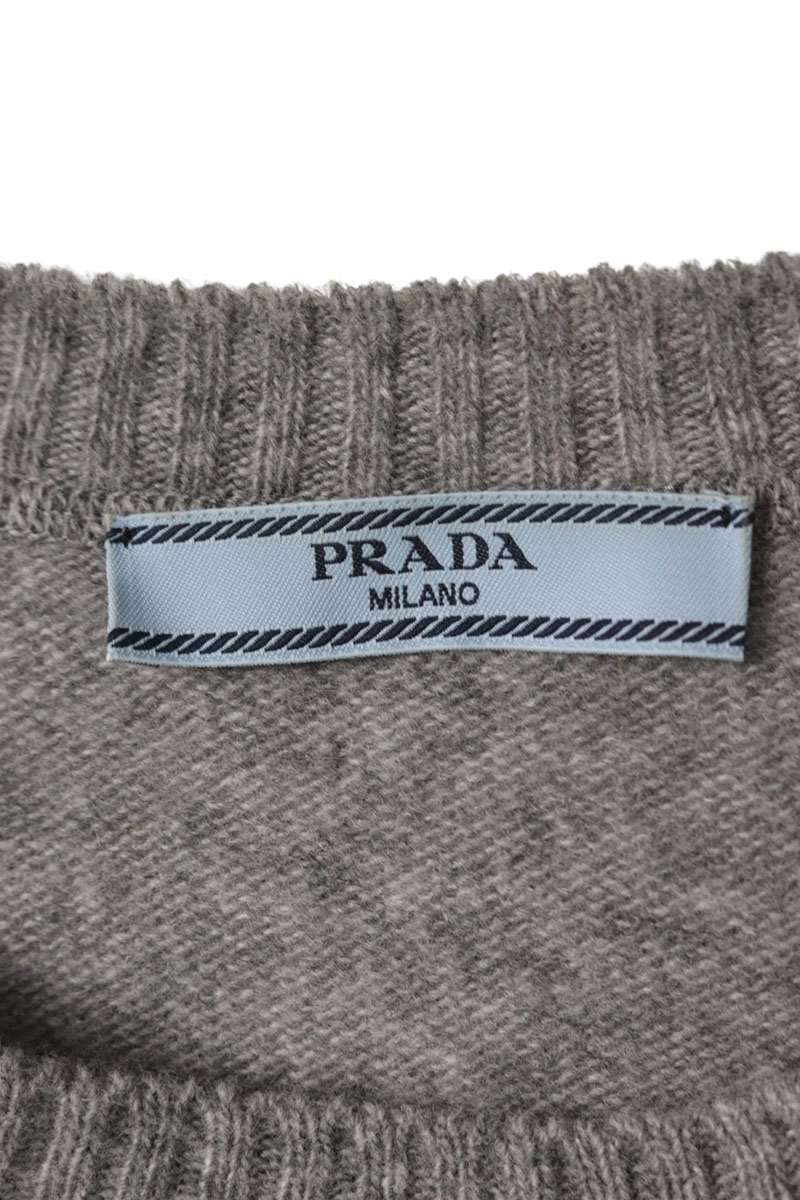 Prada Gray Wool Cashmere Intarsia Logo Knit T-Shirt Size 36