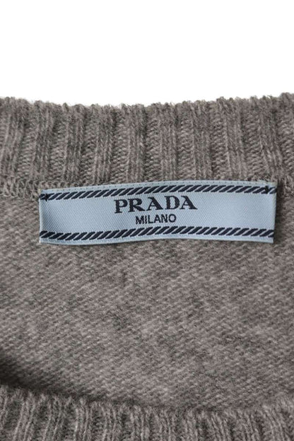 Prada Gray Wool Cashmere Intarsia Logo Knit T-Shirt Size 36