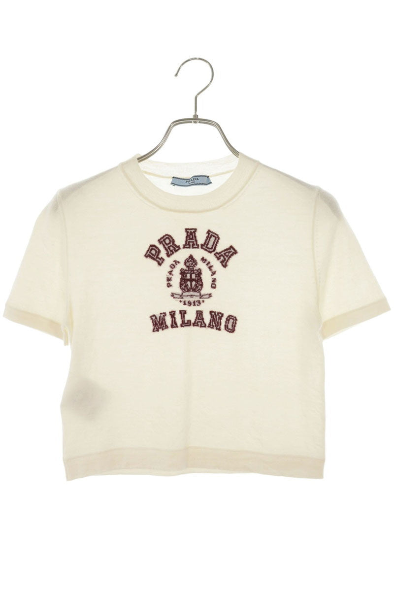 Prada Off-White Cashmere Intarsia Logo Knit T-Shirt Size 36