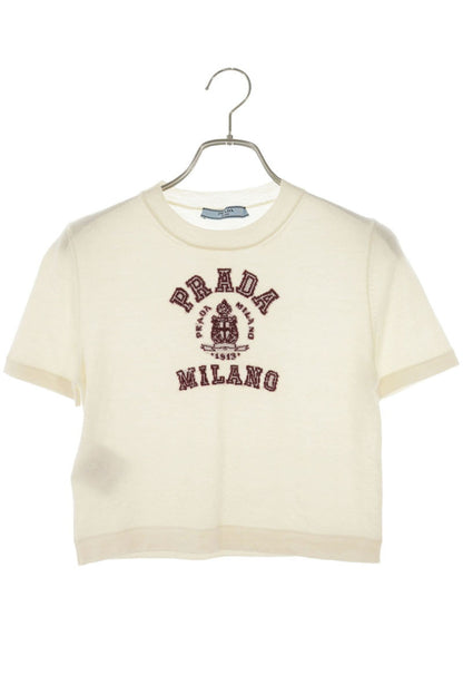 Prada Off-White Cashmere Intarsia Logo Knit T-Shirt Size 36