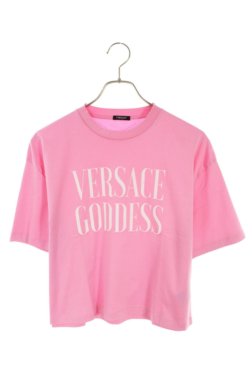Versace Front Logo Cropped T-Shirt Pink Cotton Size 38