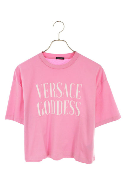 Versace Front Logo Cropped T-Shirt Pink Cotton Size 38