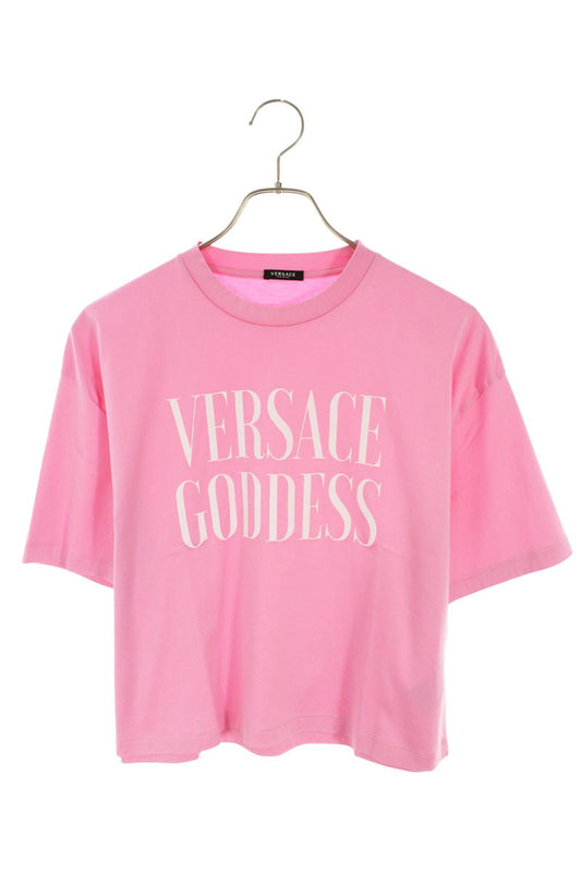 Versace Front Logo Cropped T-Shirt Pink Cotton Size 38