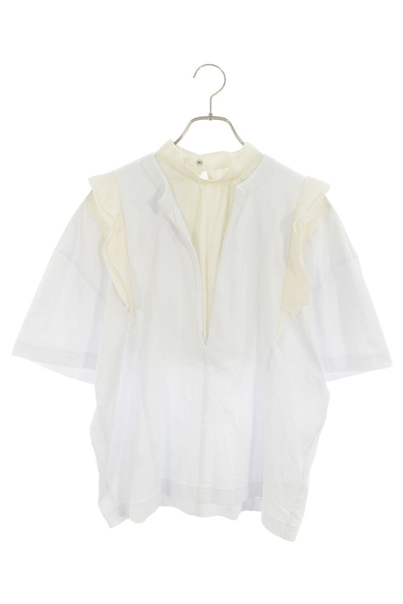 Sacai 25SS Lace Cotton Jersey x Satin T-Shirt Size 2