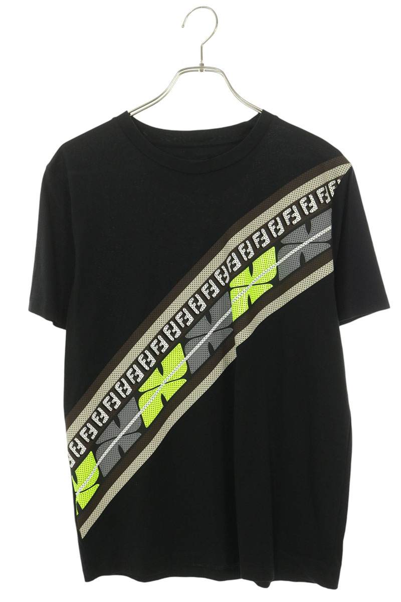 FENDI Line Design Cotton T-Shirt Black Size S