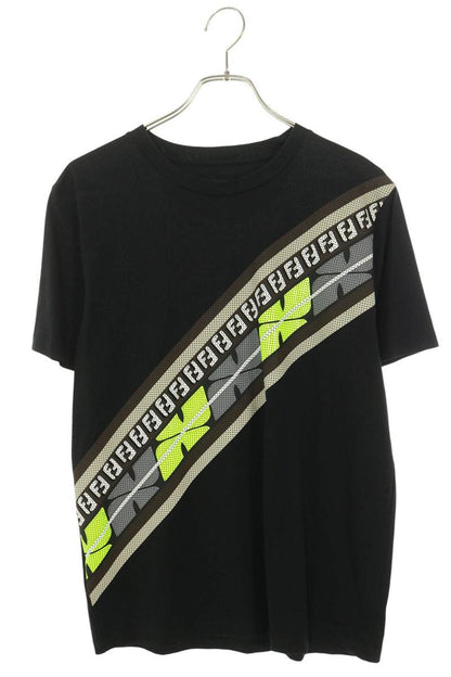 FENDI Line Design Cotton T-Shirt Black Size S