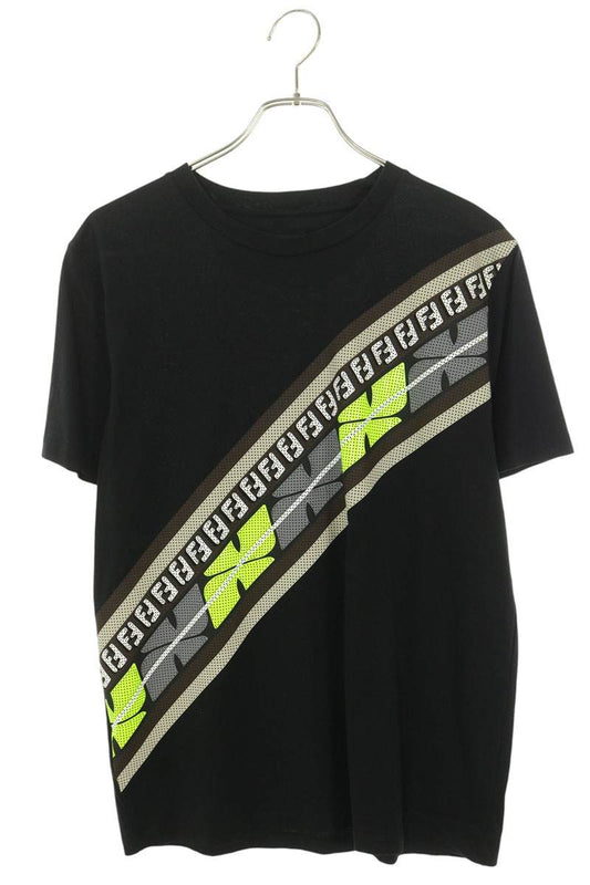 FENDI Line Design Cotton T-Shirt Black Size S