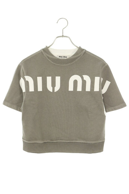 miumiu Logo Print Cropped Sweatshirt Gray/White Size XS