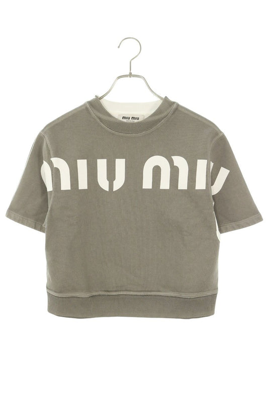 miumiu Logo Print Cropped Sweatshirt Gray/White Size XS
