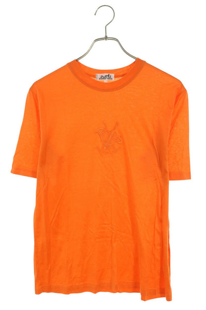 HERMES Musical Instrument Embroidered T-Shirt Orange Size S