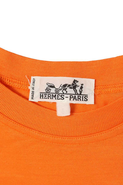HERMES Musical Instrument Embroidered T-Shirt Orange Size S