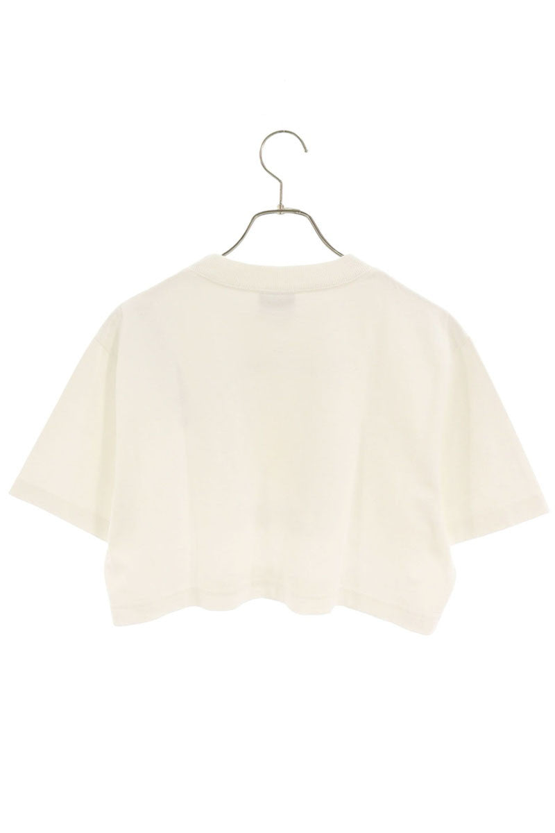 BALENCIAGA Distressed Logo Cropped T-Shirt White Size XS