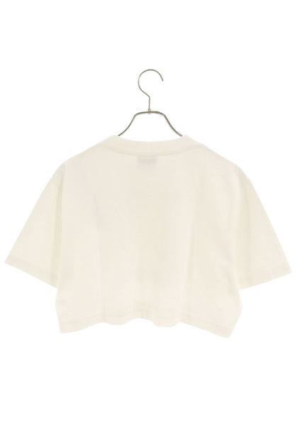 BALENCIAGA Distressed Logo Cropped T-Shirt White Size XS