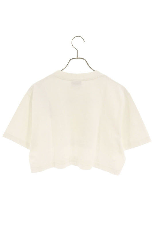 BALENCIAGA Distressed Logo Cropped T-Shirt White Size XS