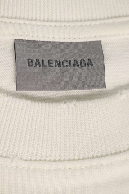BALENCIAGA Distressed Logo Cropped T-Shirt White Size XS