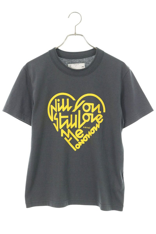 Sacai Cotton Heart Logo Print T-Shirt Gray Size 0