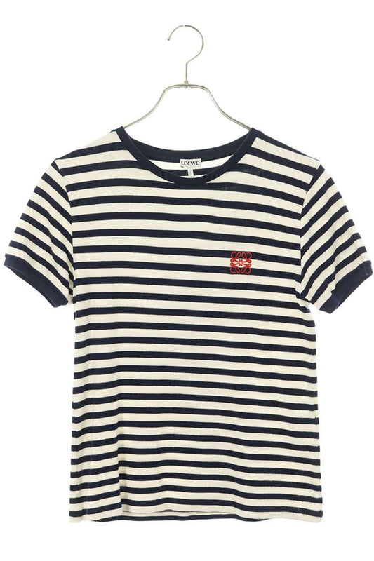 LOEWE Anagram Embroidered Stripe T-Shirt White Navy Size XS