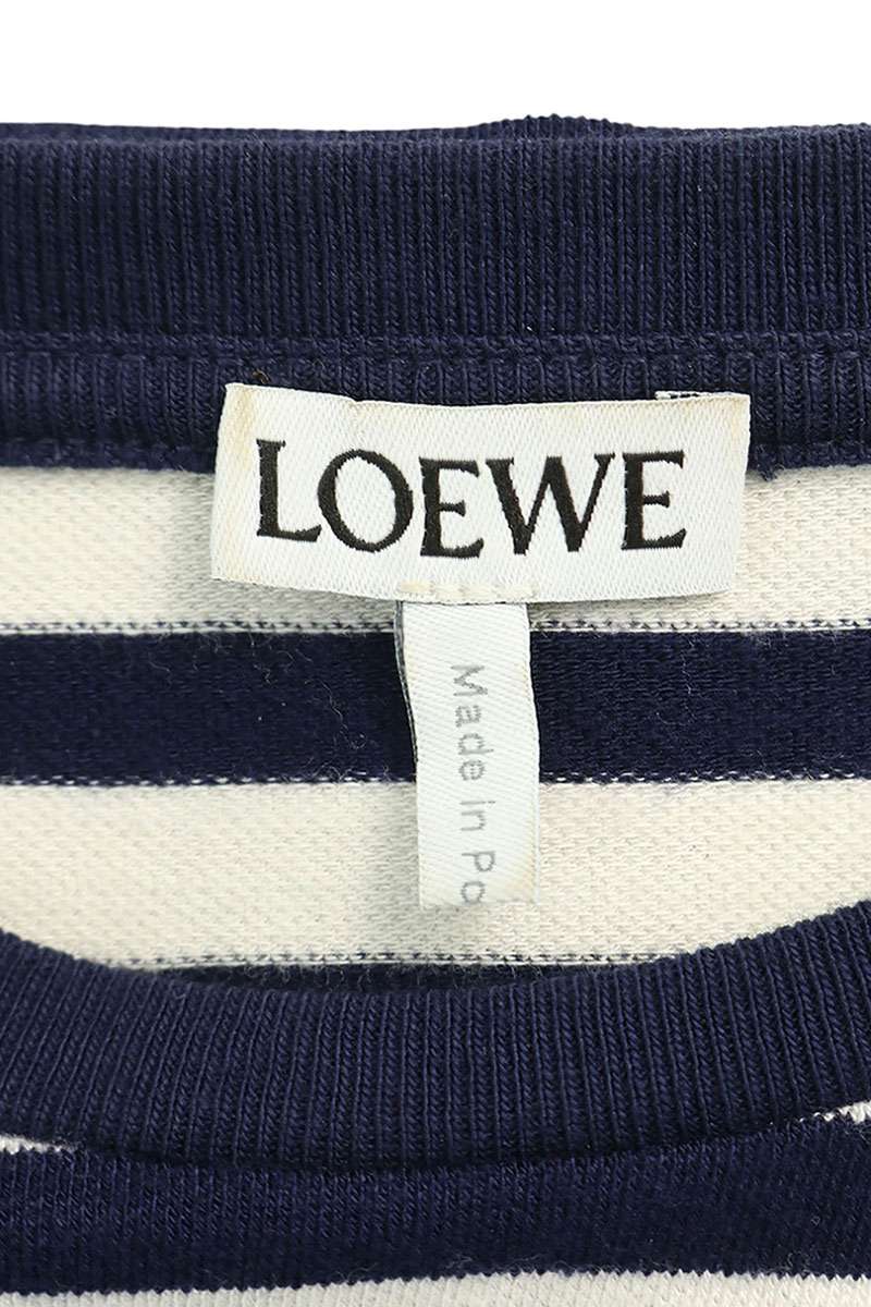 LOEWE Anagram Embroidered Stripe T-Shirt White Navy Size XS