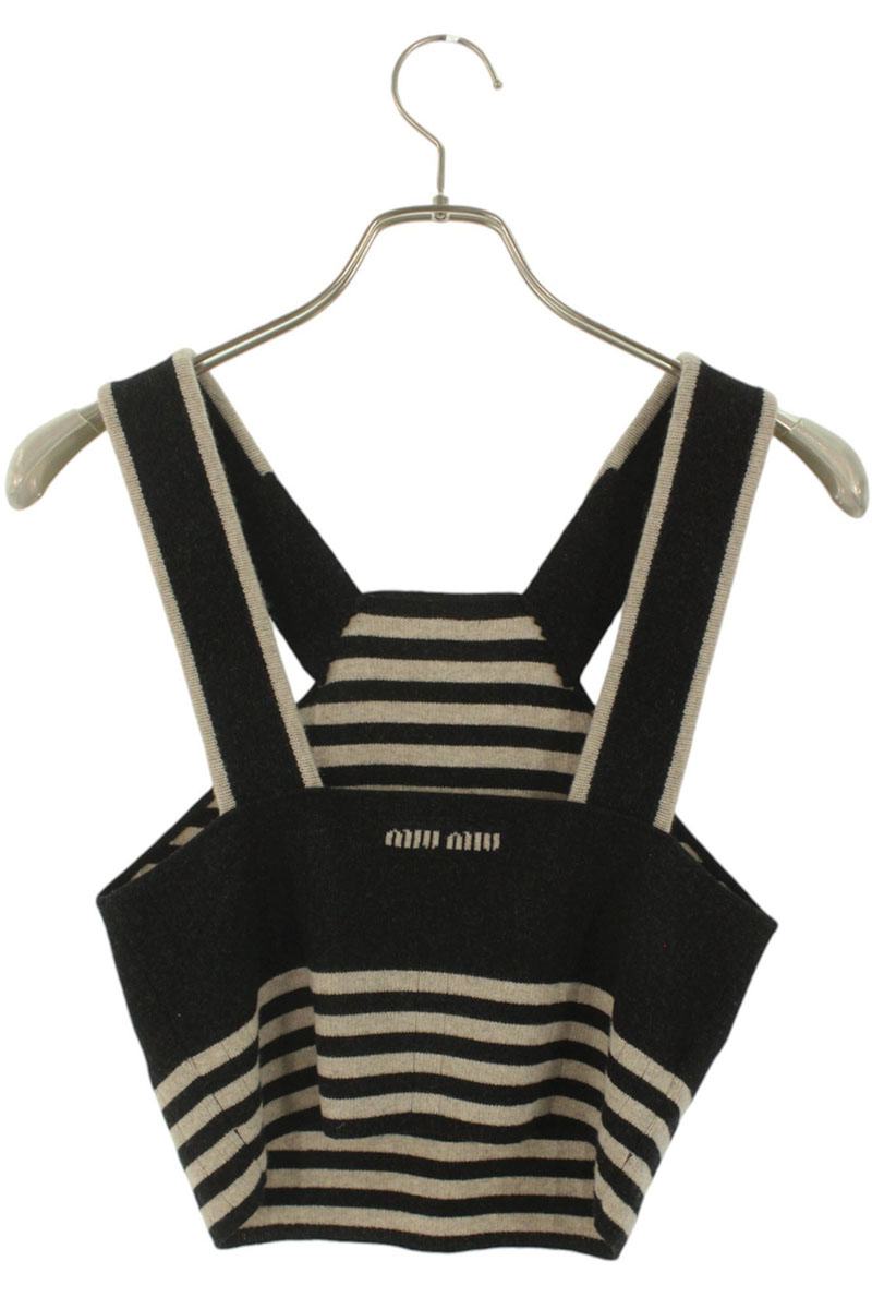 Miu Miu Cashmere Blend Striped Logo Tank Top Size 36