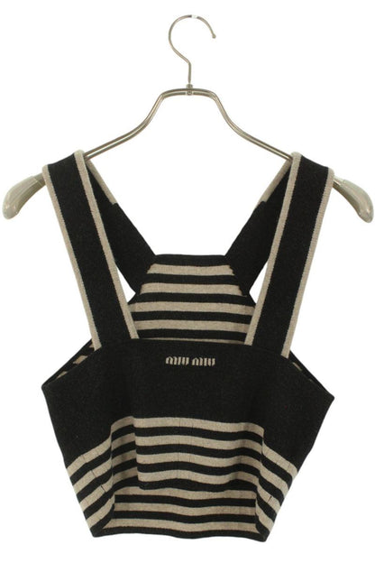 Miu Miu Cashmere Blend Striped Logo Tank Top Size 36